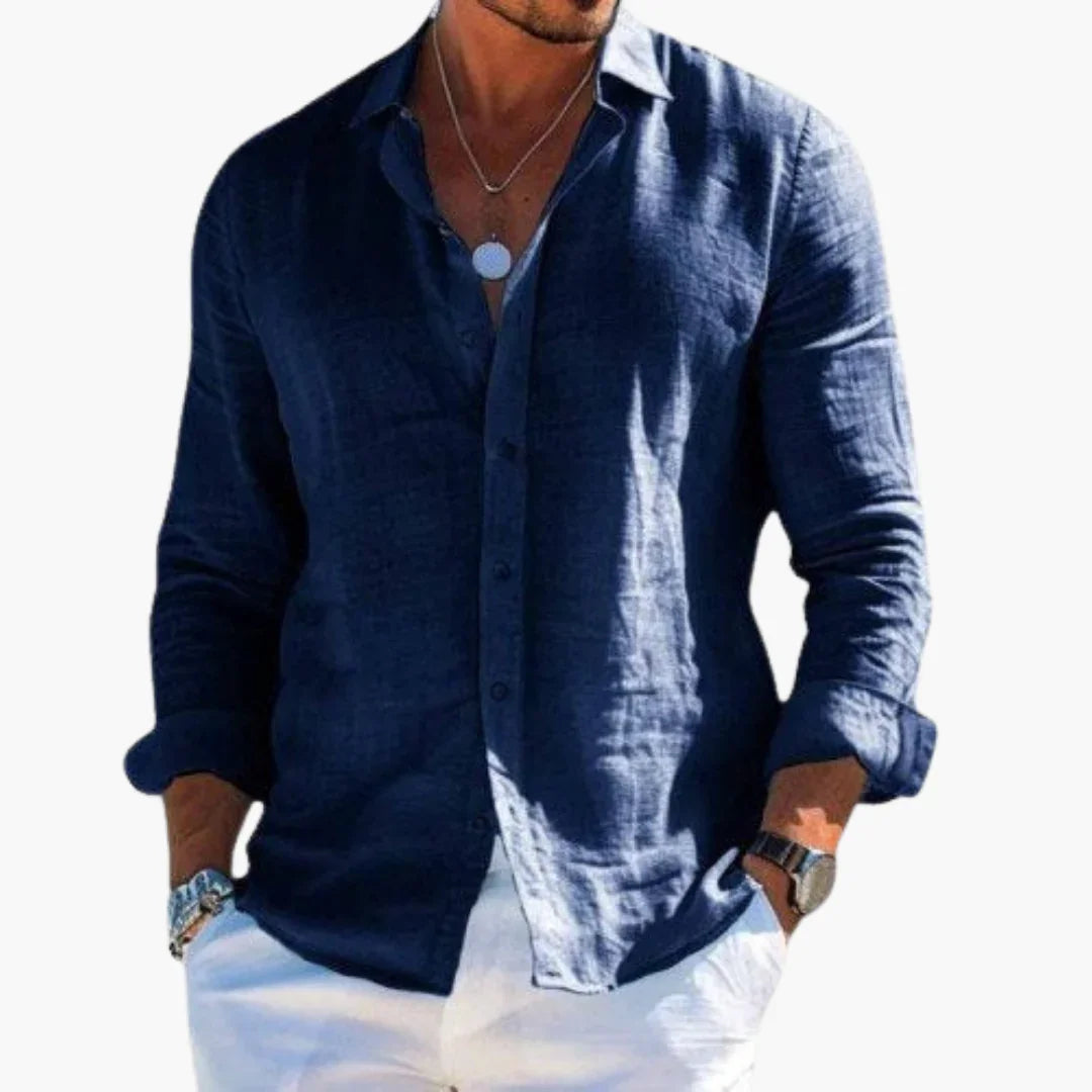 NOUVEAU RICHE Langarmhemd Herren Slim Fit Knopfleiste Strukturoptik Alltag Dunkelblau