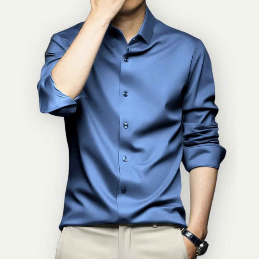 NOUVEAU RICHE Herren Hemd Faltenfreies Bügelfreies Slim-Fit-Hemd Beruflich Blau