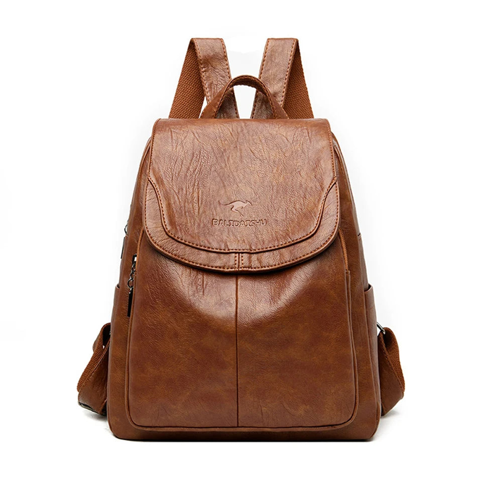 NOUVEAU RICHE Damen Leder Rucksack - Sicherer, Stilvoller, Organisierter Reisebegleiter - Backpack Gelb-Braun