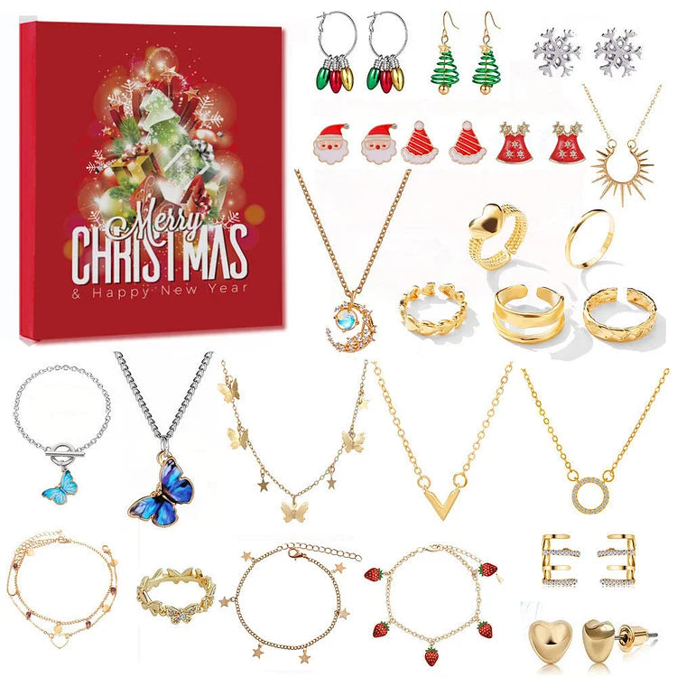 NOUVEAU RICHE Schmuck-Adventskalender – Adventskalender mit 24 Schmuckstücken in Gold & Silber, Ketten, Armbänder & Ohrringe für Damen – Livia Box B