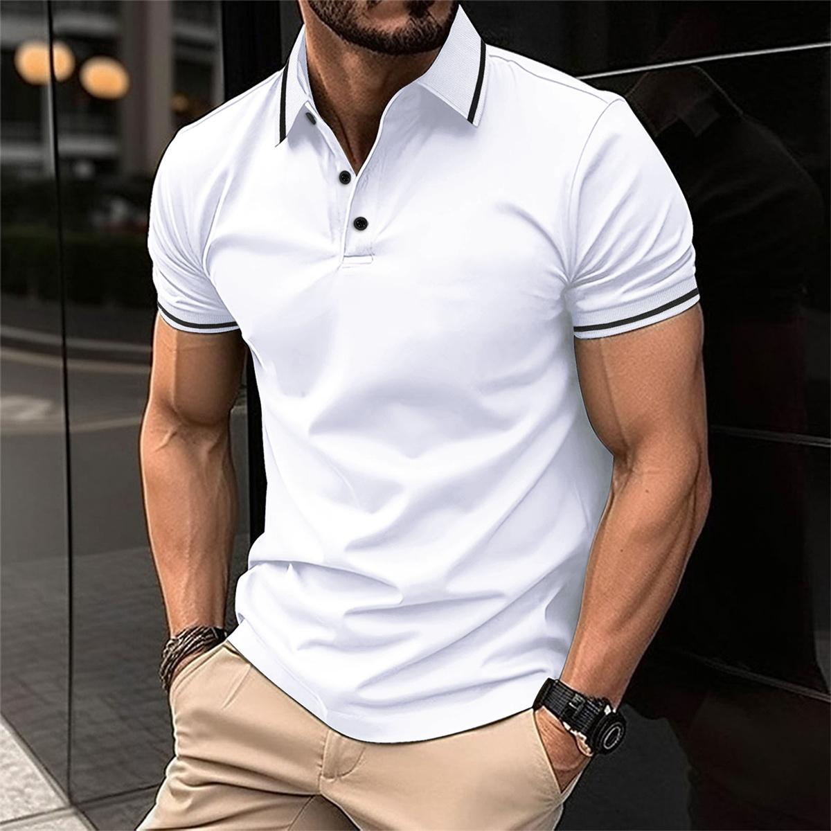 NOUVEAU RICHE Kurzarm Polohemd Für Herren Aus Baumwolle Atmungsaktiv Weiß