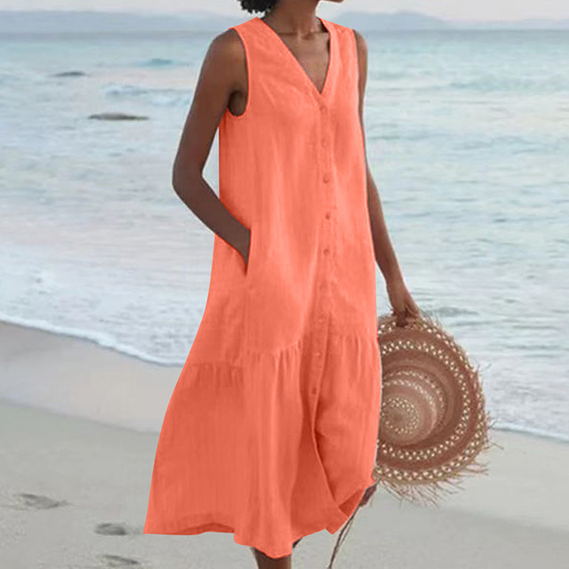 NOUVEAU RICHE Tunika Baumwolle Leicht Weich Luftig Sommer Lockerer Schnitt Orange