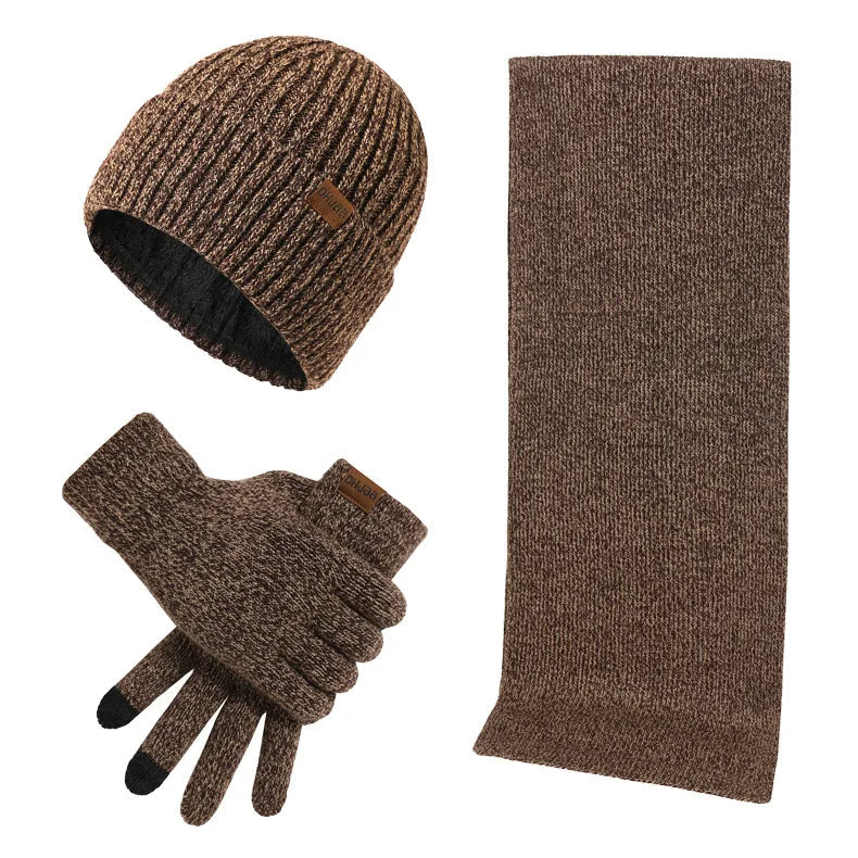 NOUVEAU RICHE Hommes | Robustes Winterset | Mit robuster Mütze, Schal und Handschuhen! Khaki