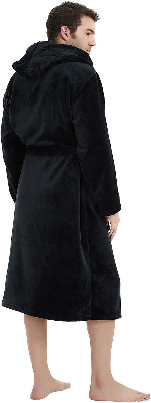 NOUVEAU RICHE Fleece Bademantel Herren mit Kapuze – Weicher zweifarbiger Morgenmantel mit Taschen & Gürtel, waschbar, S–3XL – Calico
