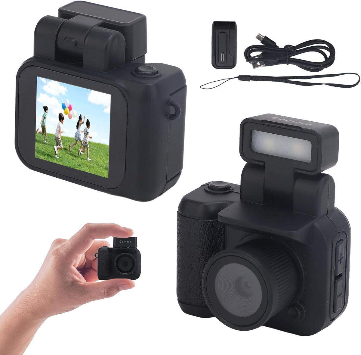 Mini-digitalkamera som nøglering med 1080P-video og retrodesign – lille retro-kamera til børn og rejser – Rivoma