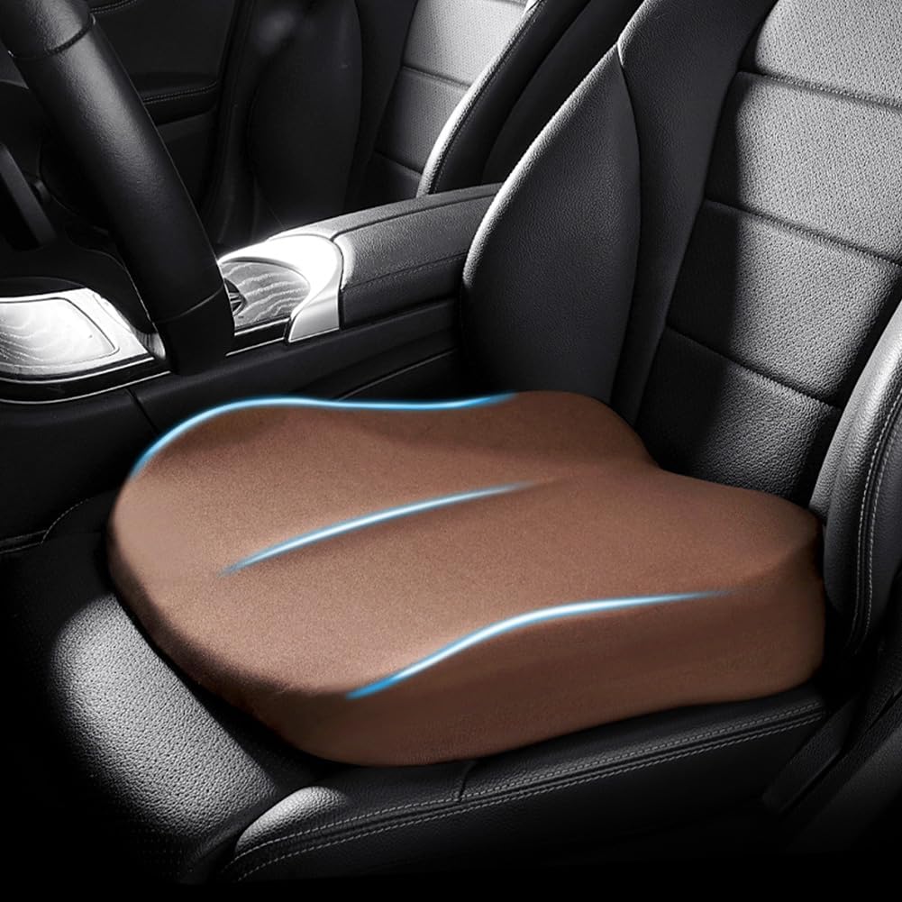 NOUVEAU RICHE Autositzkissen mit Erhöhung 7,6 cm – Sitzerhöhung Auto aus Memory-Schaum, rutschfest, waschbarer Bezug, 5 Farben Braun