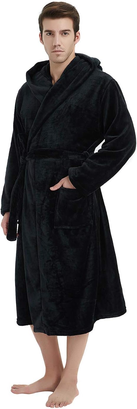 NOUVEAU RICHE Fleece Bademantel Herren mit Kapuze – Weicher zweifarbiger Morgenmantel mit Taschen & Gürtel, waschbar, S–3XL – Calico