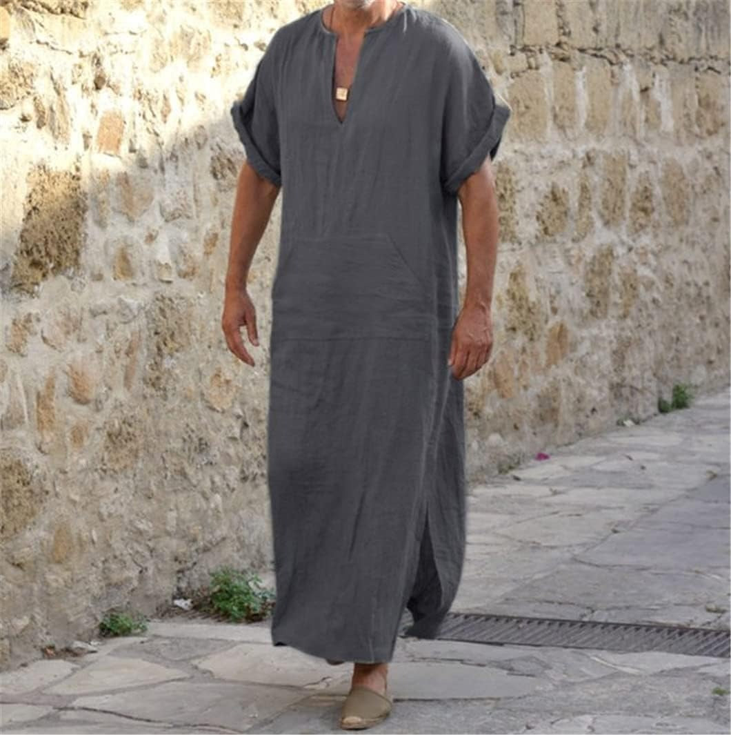 NOUVEAU RICHE Djellaba mit V-Ausschnitt – Bequemes Gewand aus weichem, atmungsaktivem Stoff, 4 Farben, S–5XL – Admire Grau