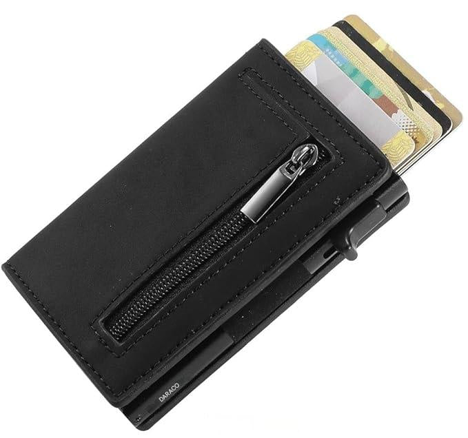 NOUVEAU RICHE Kompaktes Portemonnaie mit Kartenhalter & RFID-Schutz – Alu-Kartenetui mit Notenfach & Münzfach – Braun, Carbon & Schwarz