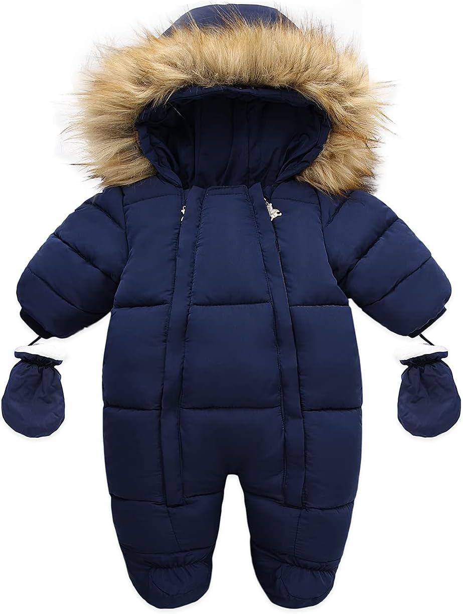 NOUVEAU RICHE Baby Schneeanzug mit Kapuze – Warmer Winteroverall mit weichem Futter & Reissverschluss, 4 Farben, 0-24 Monate – Figueral