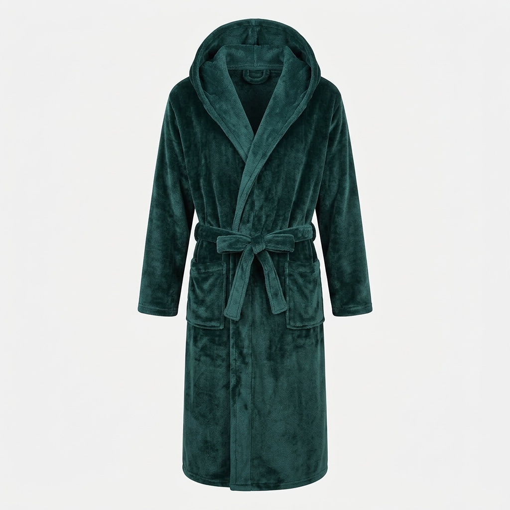 NOUVEAU RICHE Fleece Bademantel Herren mit Kapuze – Weicher zweifarbiger Morgenmantel mit Taschen & Gürtel, waschbar, S–3XL – Calico
