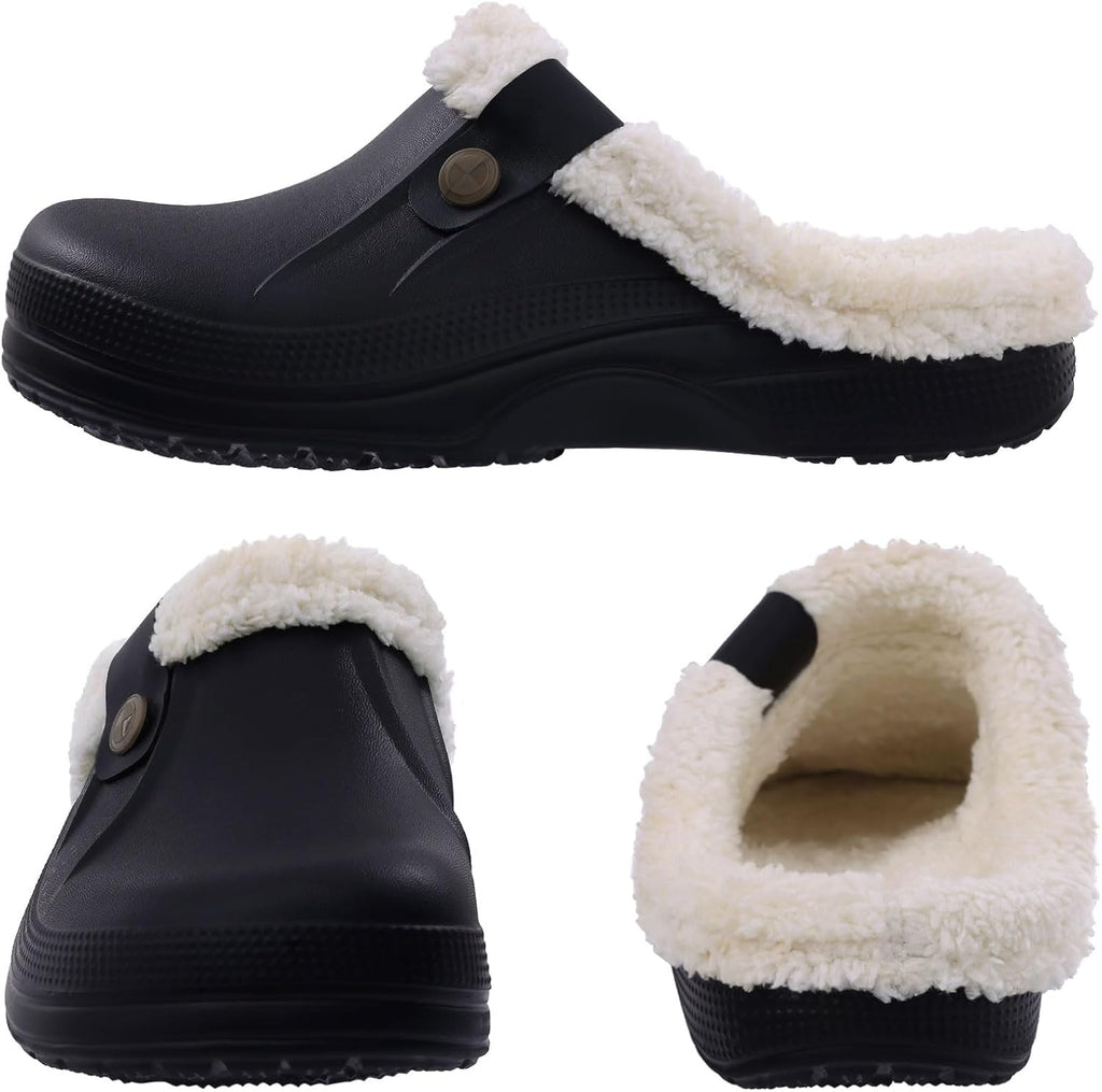 NOUVEAU RICHE Warm gefütterte Clogs – Wasserabweisende Plüsch-Gartenclogs mit Memory-Schaum & rutschfester Sohle – Marmari