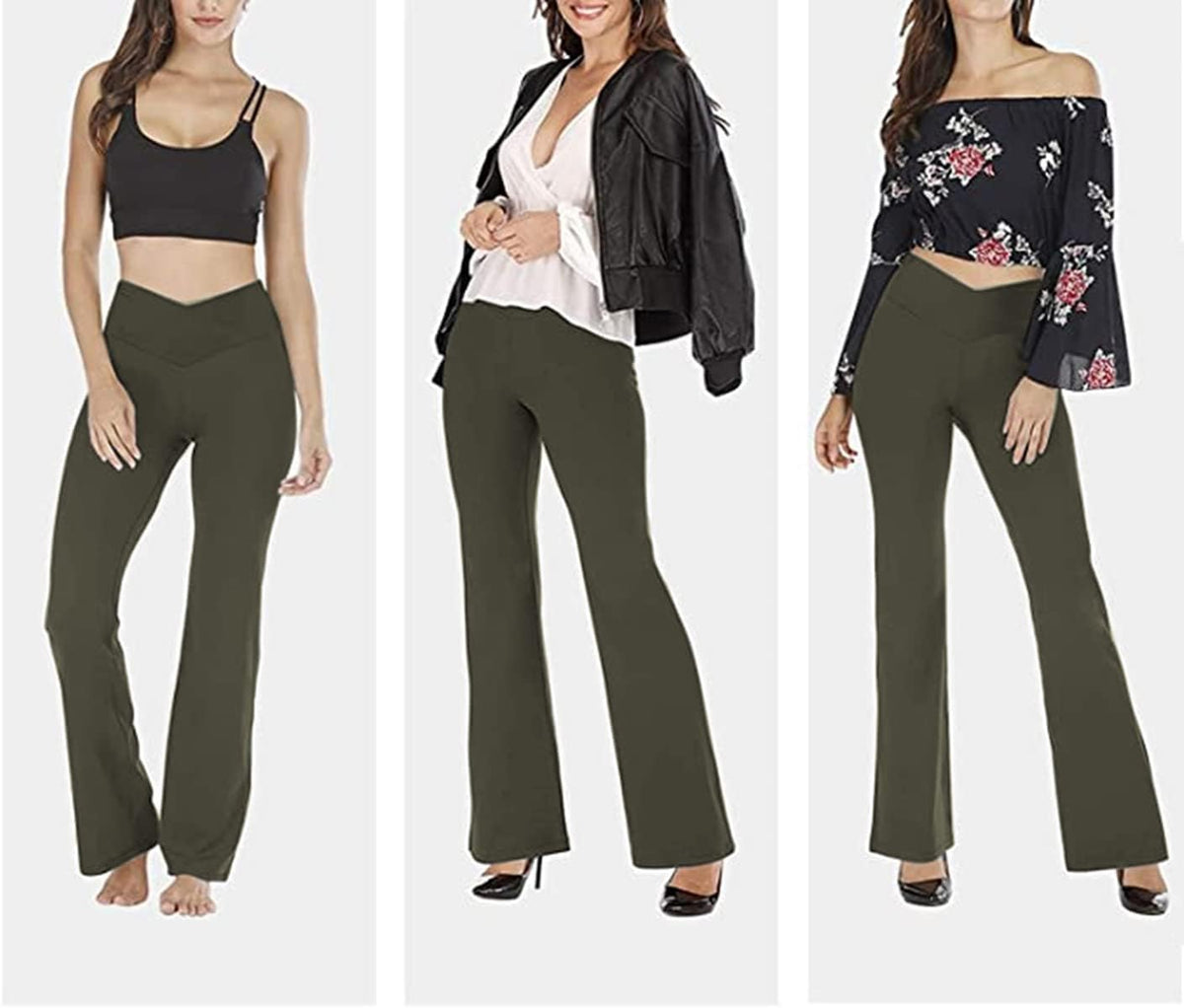 NOUVEAU RICHE Ausgestellte Yoga-Leggings – Flared Leggings Damen mit V-Bund, High Waist Bootcut Yogahose, 9 Farben, XS–2XL – Pamelo VFit