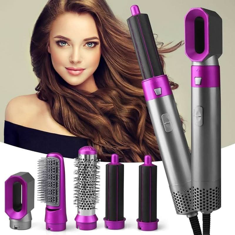 NOUVEAU RICHE 5-in-1 Airstyler – Föhn mit Bürsten & Lockenstab, automatische Lockenaufsätze, Glätt- & Volumenbürste, Hitzesensor Schwarz