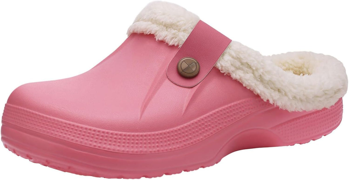 NOUVEAU RICHE Warm gefütterte Clogs – Wasserabweisende Plüsch-Gartenclogs mit Memory-Schaum & rutschfester Sohle – Marmari Rosa