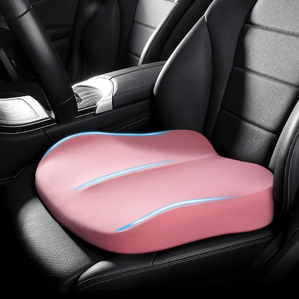 NOUVEAU RICHE Autositzkissen mit Erhöhung 7,6 cm – Sitzerhöhung Auto aus Memory-Schaum, rutschfest, waschbarer Bezug, 5 Farben Rosa