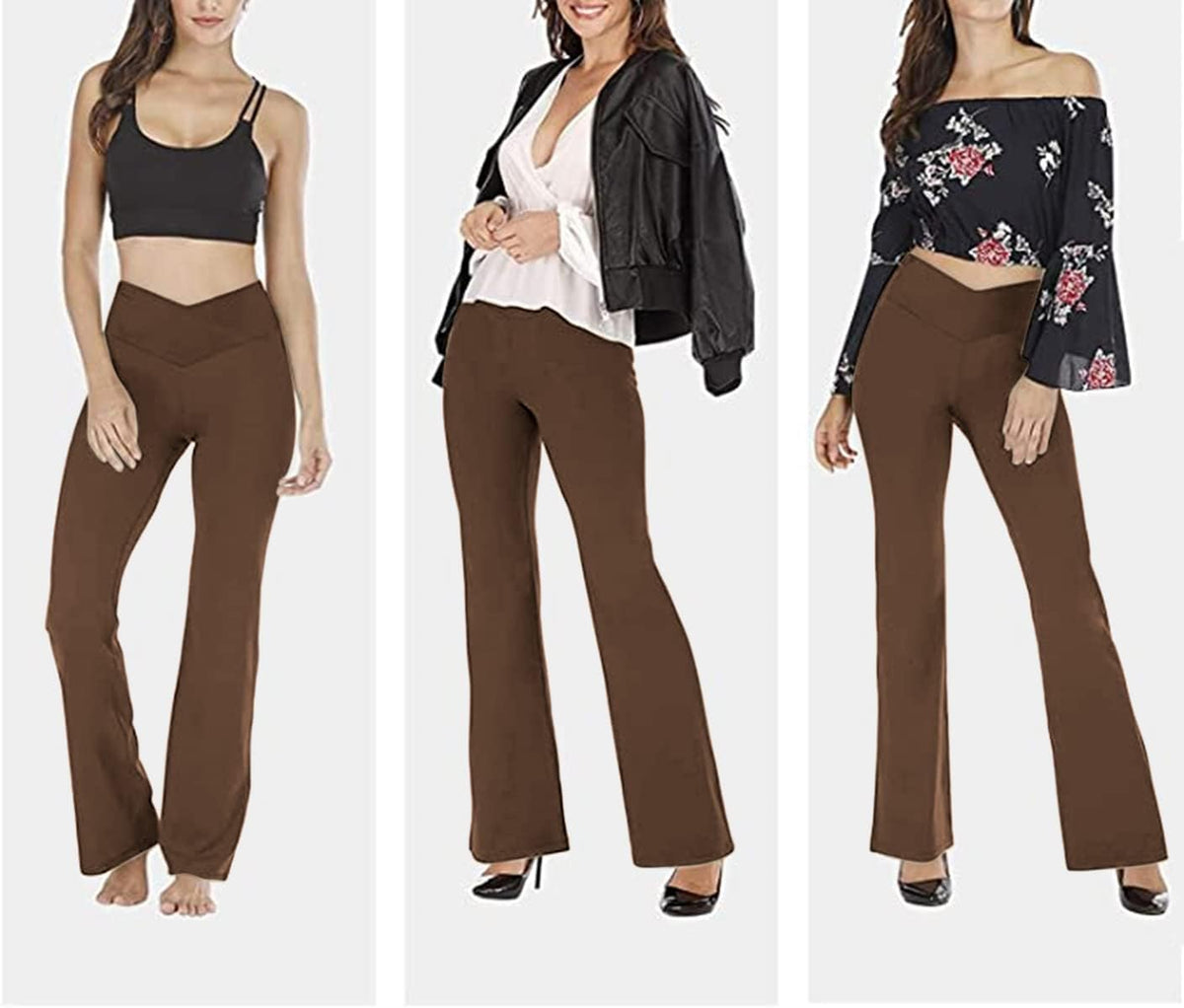 NOUVEAU RICHE Ausgestellte Yoga-Leggings – Flared Leggings Damen mit V-Bund, High Waist Bootcut Yogahose, 9 Farben, XS–2XL – Pamelo VFit