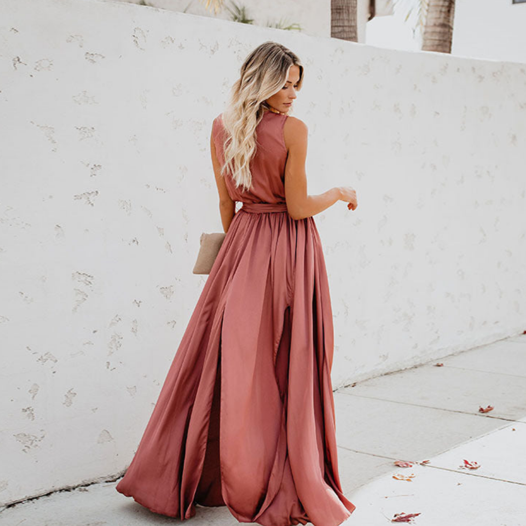 NOUVEAU RICHE Damen Kleid Seitenschlitz Luftiges Taillenband Maxi Rosa