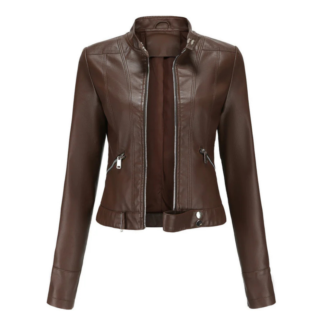 NOUVEAU RICHE Wasserdichte Kurzjacke Damen Langarm Stilvoll Schutz Dunkel Braun