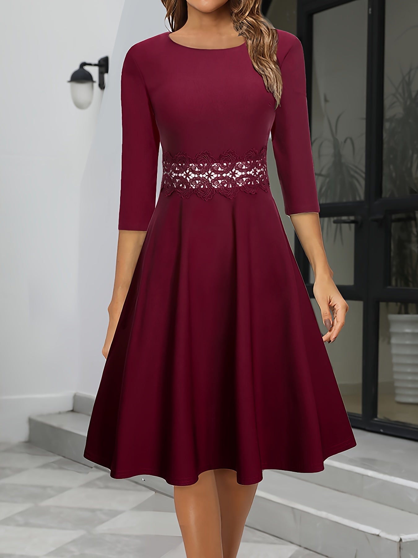 NOUVEAU RICHE Damen Abend Kleid Elegantes Midi Anlässe Besondere Anlässe Dunkelrot