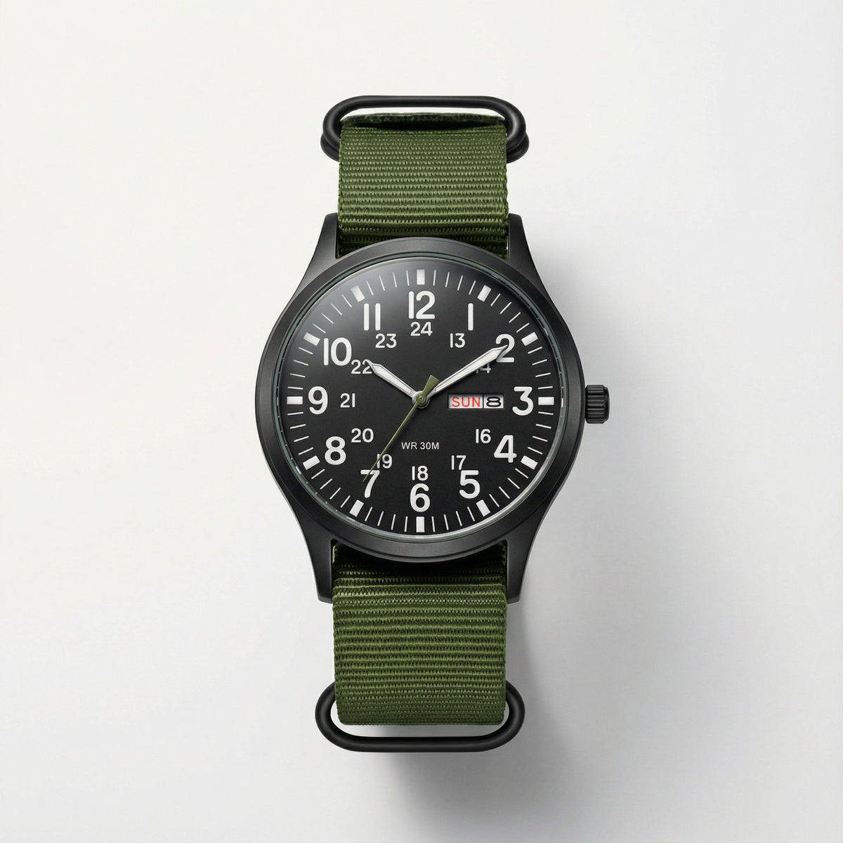 NOUVEAU RICHE Outdoor Herrenuhr – Analoge Sportuhr 100 m wasserdicht, Saphirglas & Quarzwerk, Leuchtzeiger, 4 Farben – Ranches Grün Schwarz