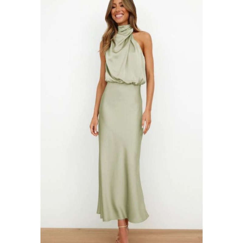 NOUVEAU RICHE Damen Atemberaubendes Halfter Abendkleid Für Midi Stilvoll Hellgrün