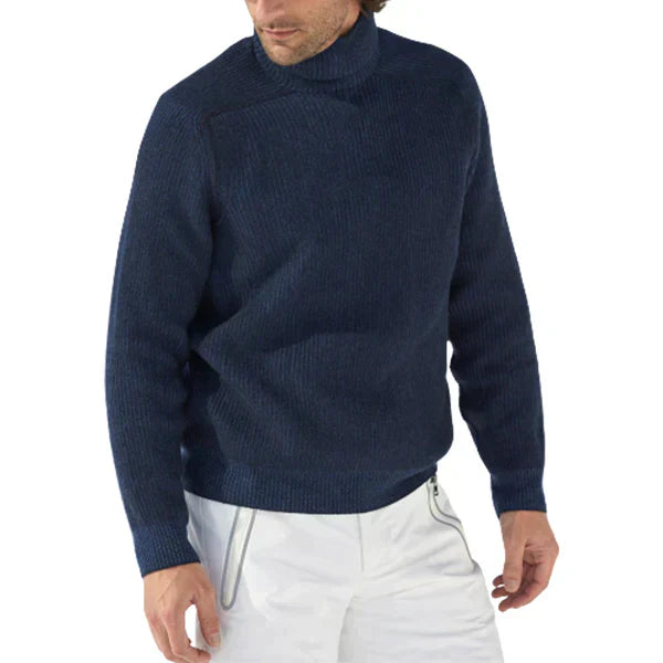 NOUVEAU RICHE Rollkragenpullover Leichtes Material Rippstrick Passform Marineblau
