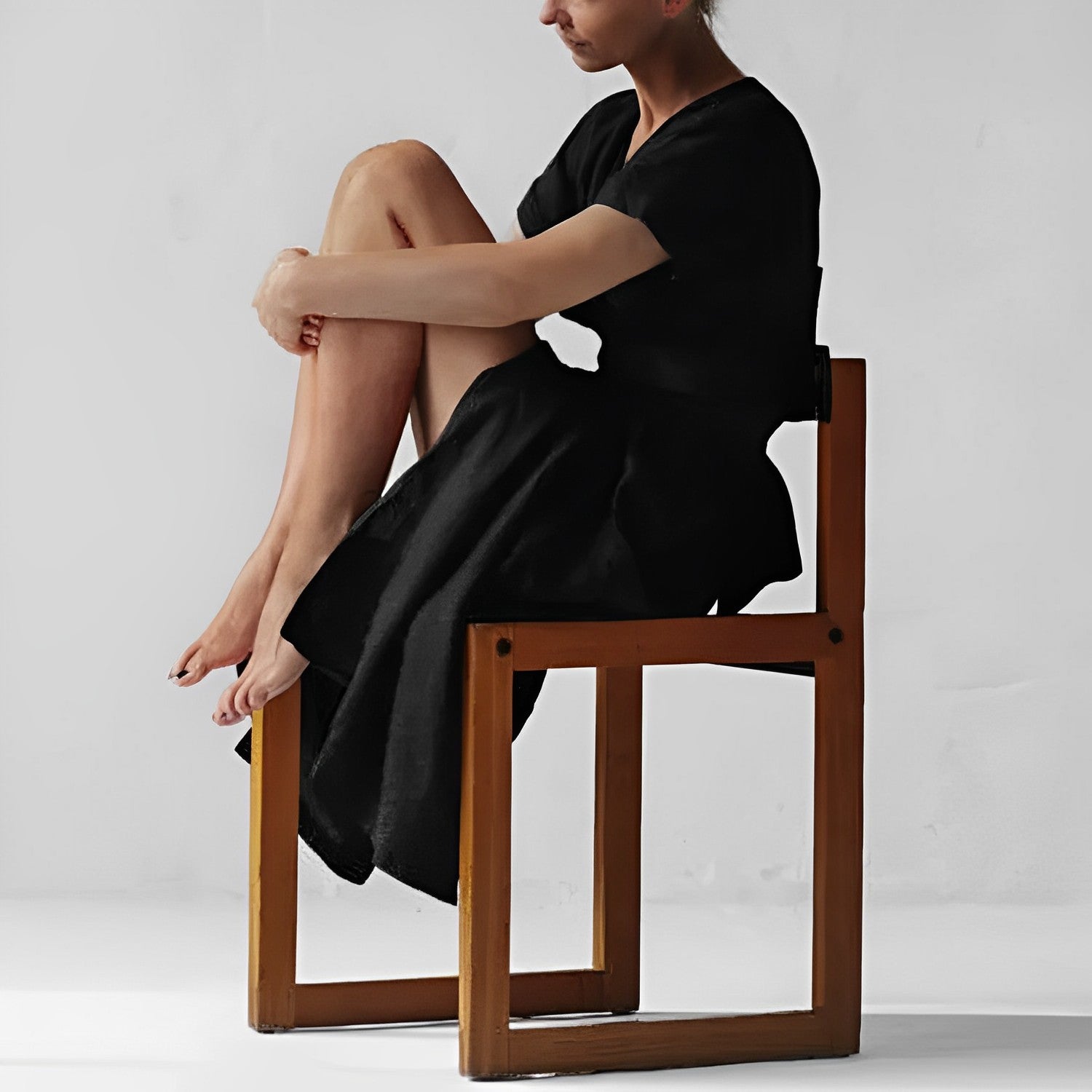 NOUVEAU RICHE Midikleid Mit Gürtel Seitentaschen V Ausschnitt Kimonoärmel