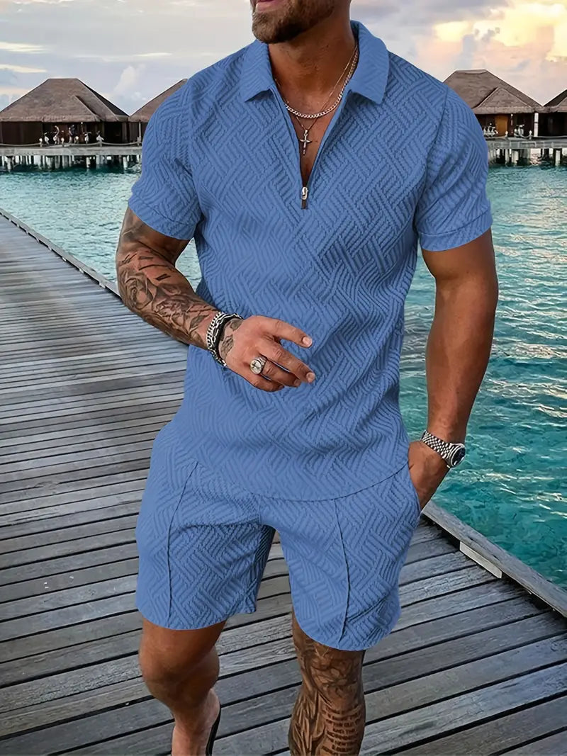 NOUVEAU RICHE Stylisches Polohemd und bequeme Shorts für Herren – Perfekte Sommeroutfits für Freizeit und Sport Hellblau