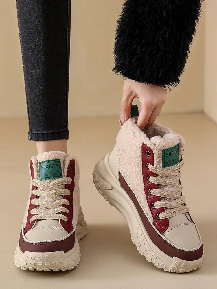 NOUVEAU RICHE Schneestiefel Damen Dicker Warmer Sohle Für Winter Komfort