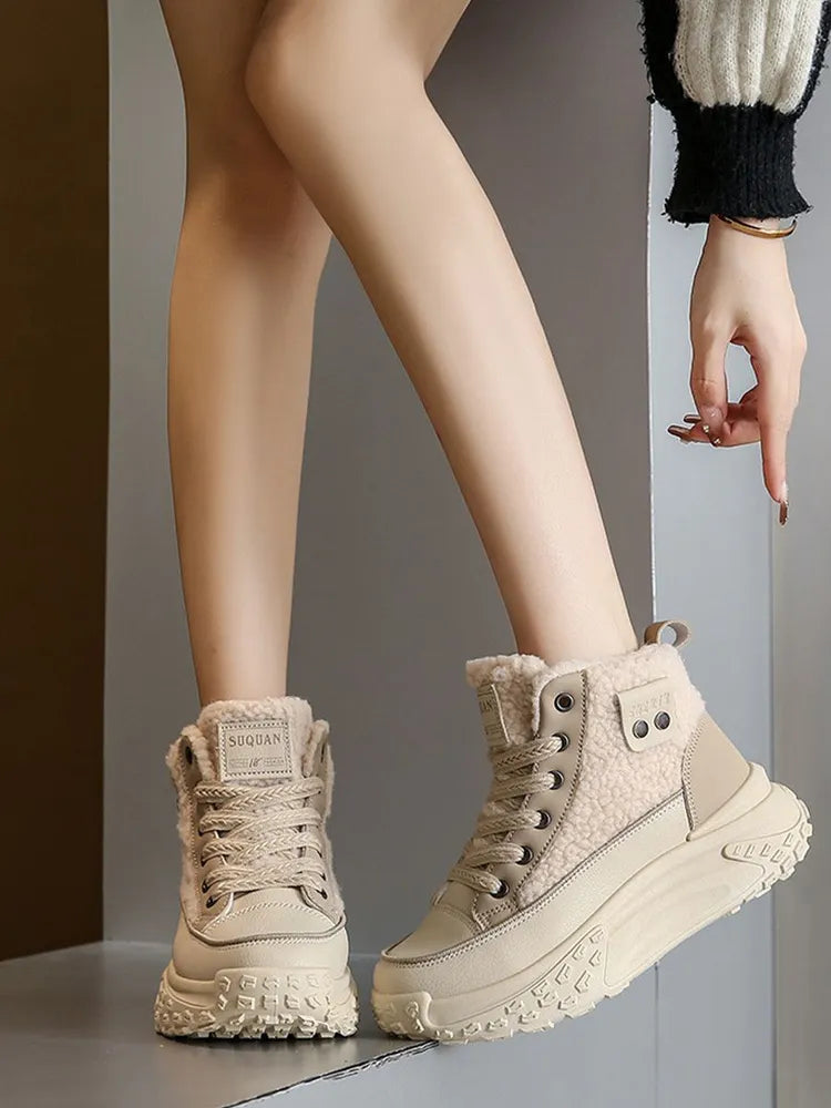 NOUVEAU RICHE Schneestiefel Damen Dicker Warmer Sohle Für Winter Komfort