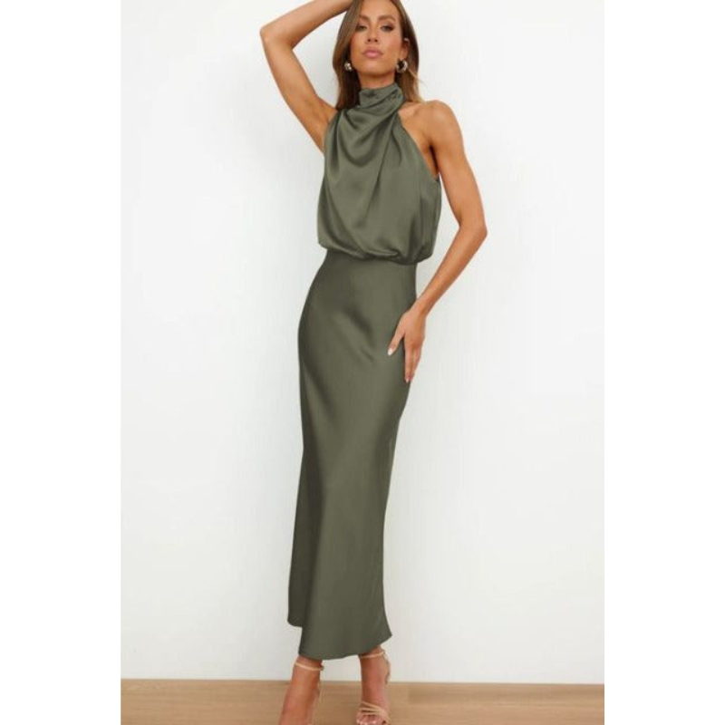 NOUVEAU RICHE Damen Atemberaubendes Halfter Abendkleid Für Midi Stilvoll Grün