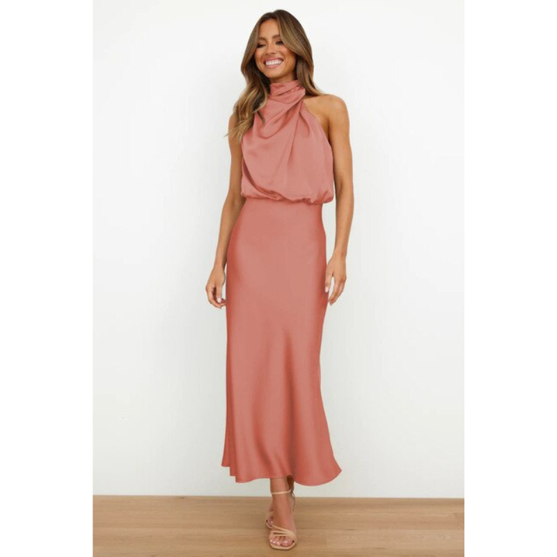 NOUVEAU RICHE Damen Atemberaubendes Halfter Abendkleid Für Midi Stilvoll Rot