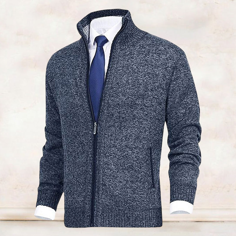 NOUVEAU RICHE Herren Strickjacke Stehkragen Reißverschluss Cardigan Blau