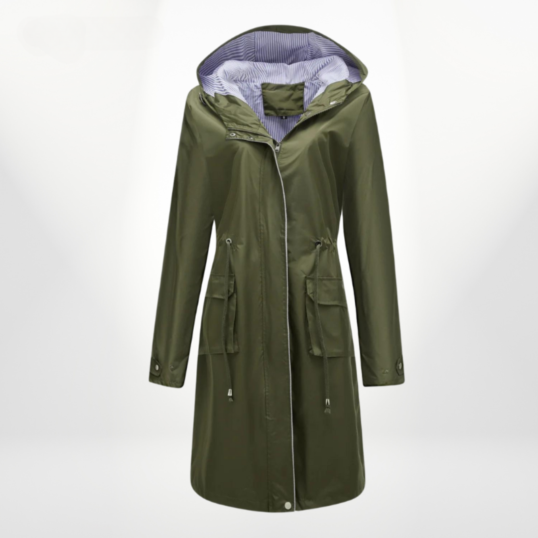 NOUVEAU RICHE Trenchcoat Damen Wasserdicht Mit Kapuze Leichtes Material Grün
