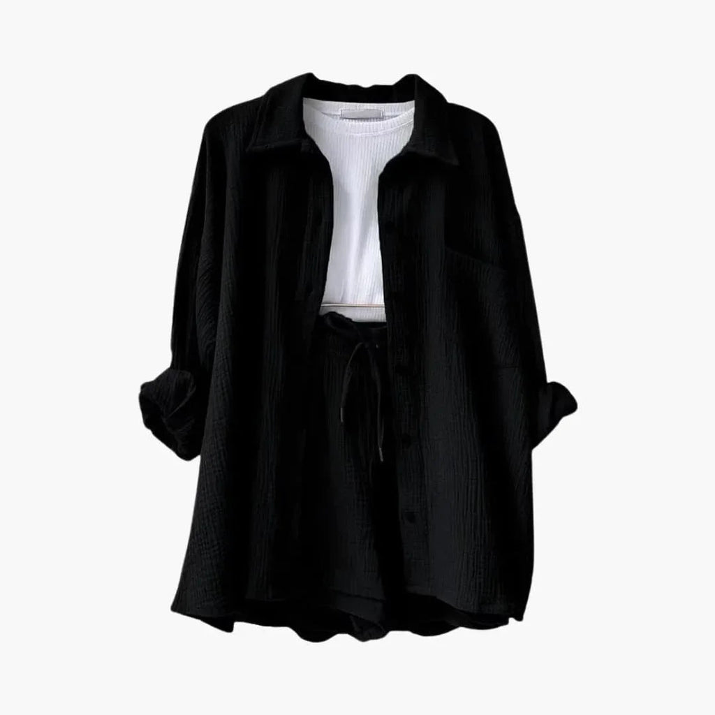 NOUVEAU RICHE Sommer Set Damen Zweiteilig Leichter Stoff Lockere Passform