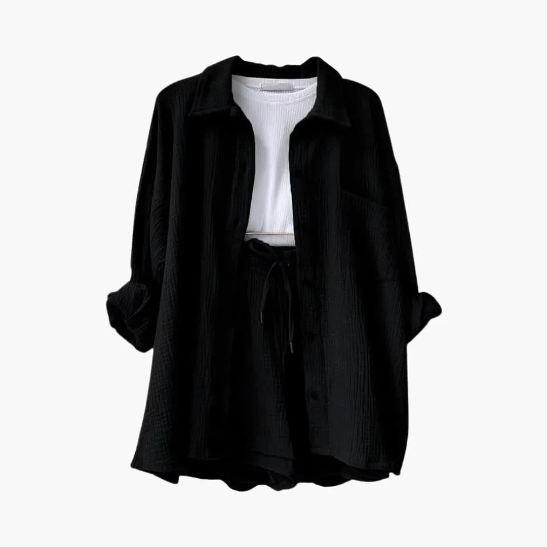 NOUVEAU RICHE Sommer Set Damen Zweiteilig Leichter Stoff Lockere Passform