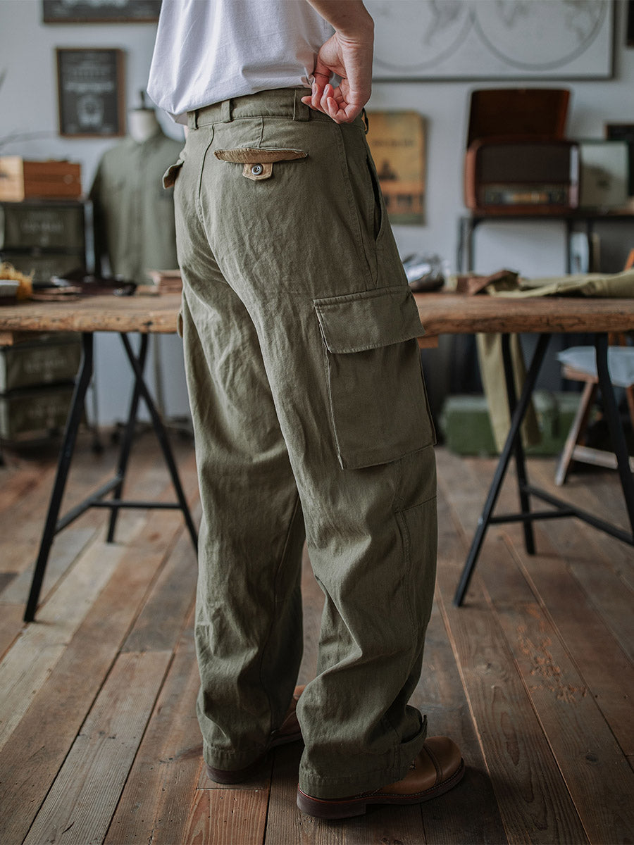 NOUVEAU RICHE Reproduktion Der Französischen Armee M-47 Fischgrät-Twill-Hosen Aus 100 Prozent Baumwolle Mit 100 Prozent Leinenfutter Für Herren