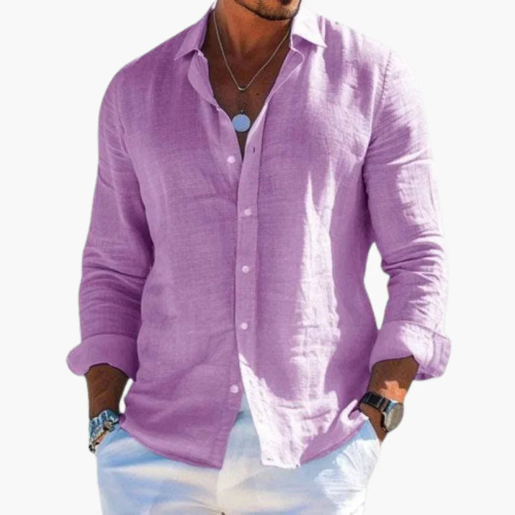 NOUVEAU RICHE Langarmhemd Herren Slim Fit Knopfleiste Strukturoptik Alltag Rosa