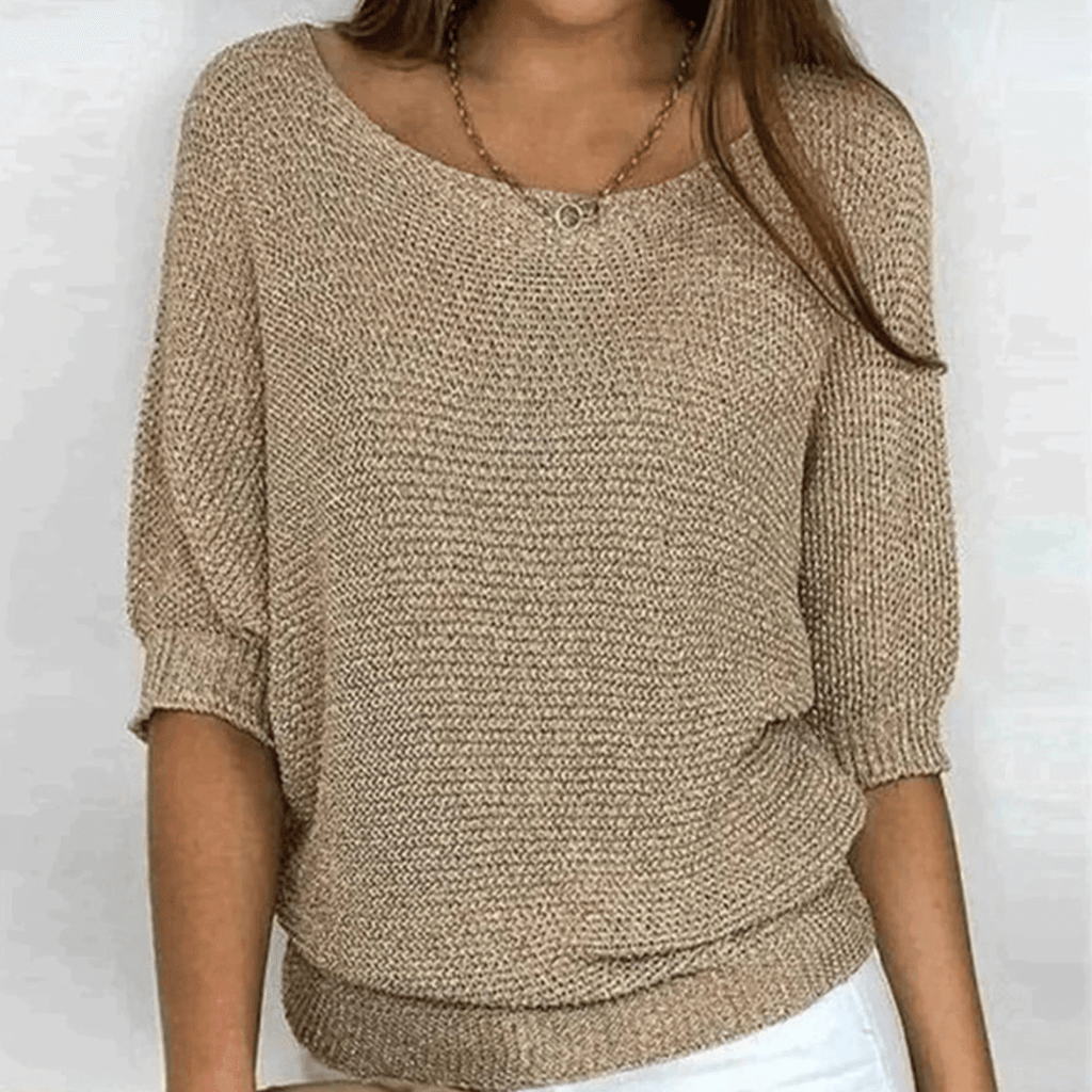 NOUVEAU RICHE Strickpullover Damen V Ausschnitt Klassisch Kuschelig Wollmix Beige