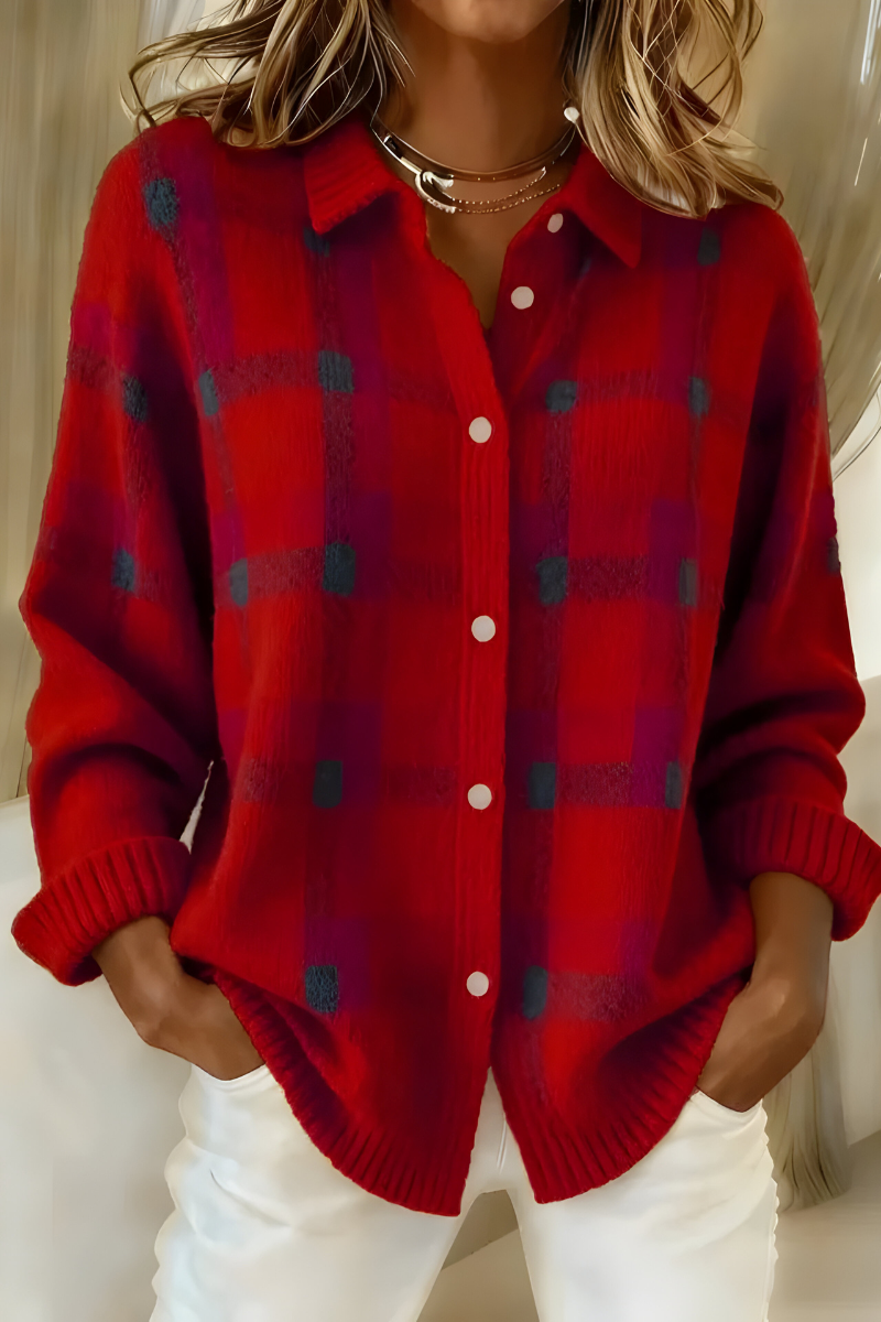 Zahara | Afslappet ternet strikcardigan til kvinder med knapstolpe - Behagelig oversize-cardigan med ternet mønster, blød strikcardigan til efterår og vinter