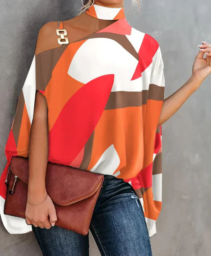 NOUVEAU RICHE Bluse Damen Locker Baumwolle Vielseitiges Alltags Oberteil Weiß Orange