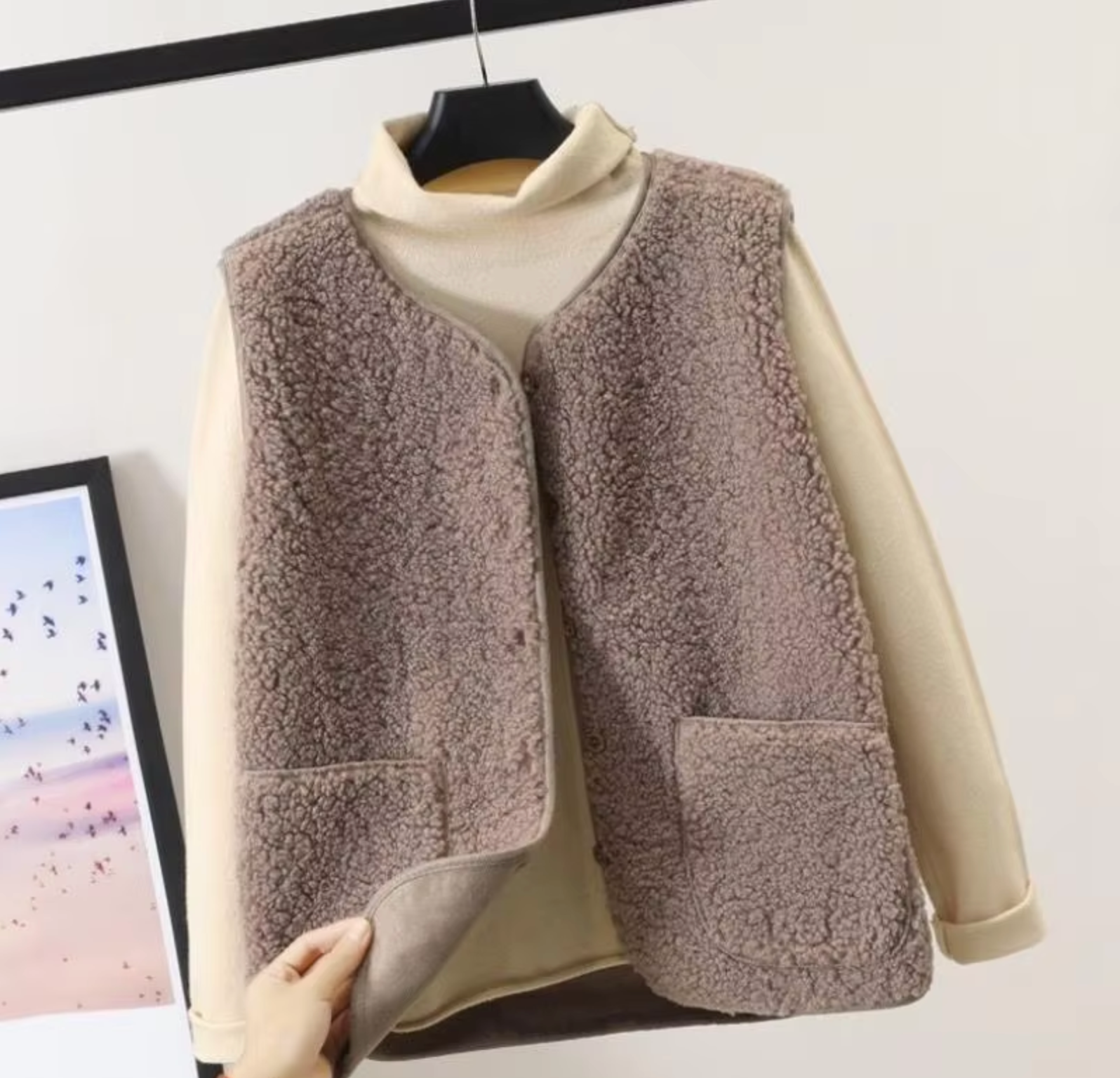 NOUVEAU RICHE Damen Winterfleeceweste Aus Hochwertigem Dickem Fleece Khaki