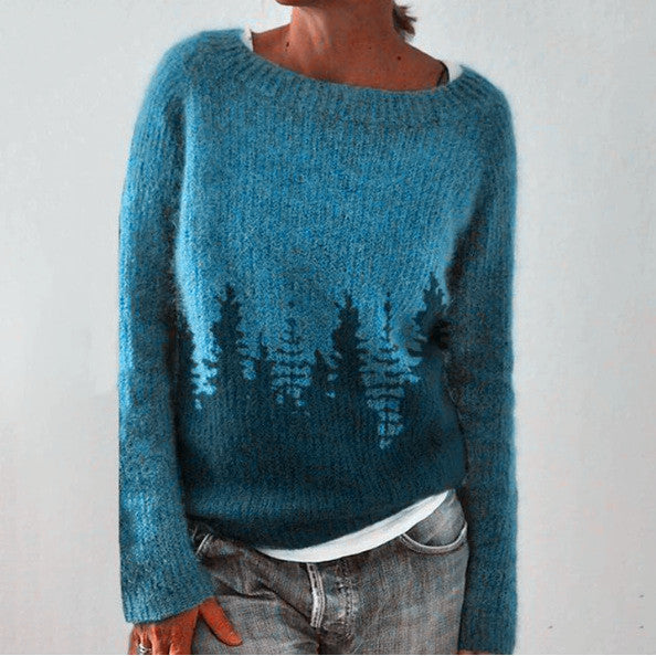 NOUVEAU RICHE Damen Pullover Retro Vintage Stil Für Herbst Und Winter Blau