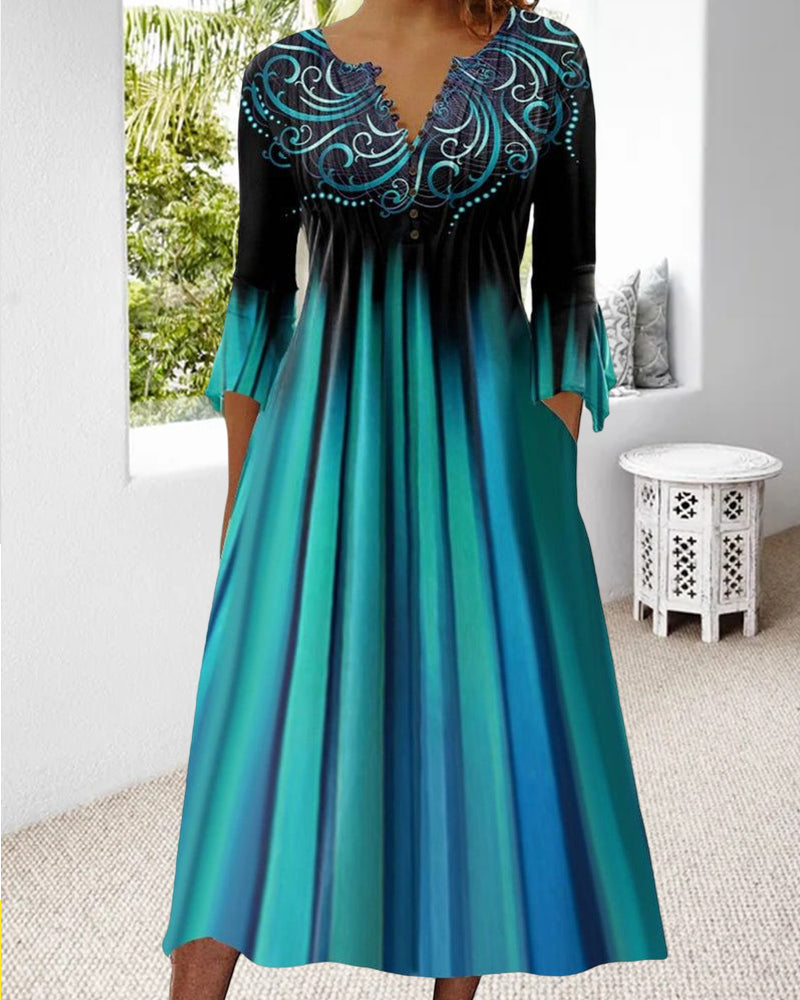 NOUVEAU RICHE Damen Kleid Mit 3/4 Ärmeln Und Farbverlauf Für Midi Blau