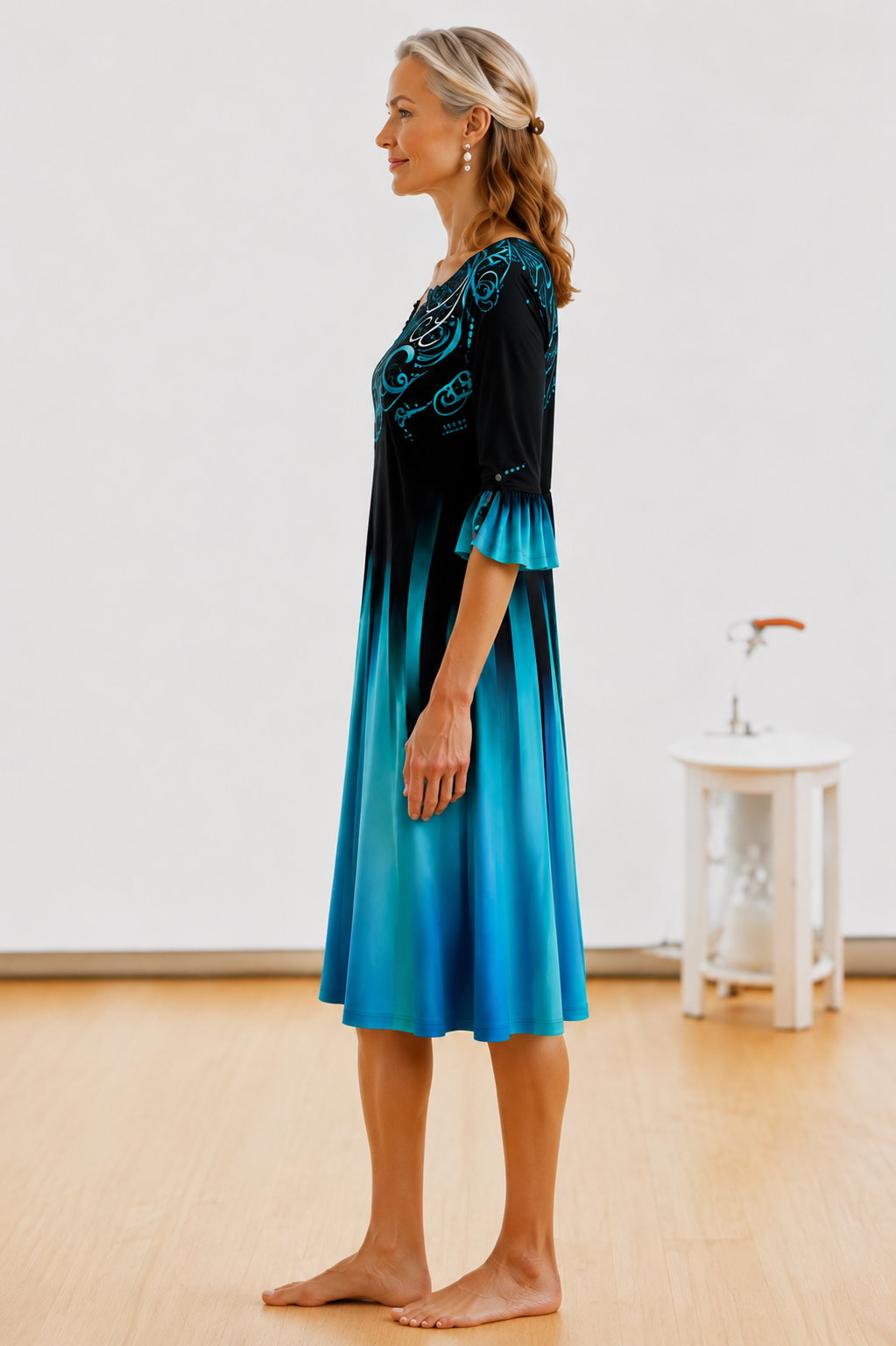 NOUVEAU RICHE Damen Kleid Mit 3/4 Ärmeln Und Farbverlauf Für Midi
