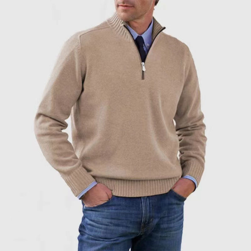 NOUVEAU RICHE Herrenpullover Halber Reißverschluss Weiches Warmes Material Beige