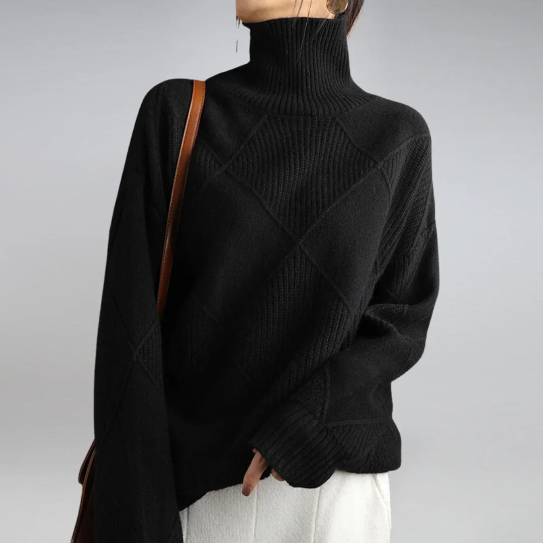 NOUVEAU RICHE Rollkragenpullover Damen Gerippt Körpernahe Passform Schwarz