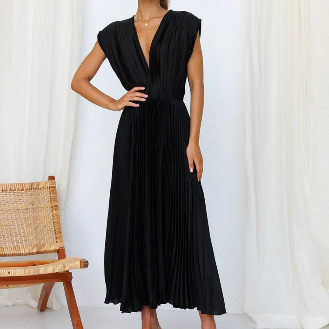 NOUVEAU RICHE Damen Abendkleid V-Ausschnitt Midi-Länge Elegante Silhouette Schwarz