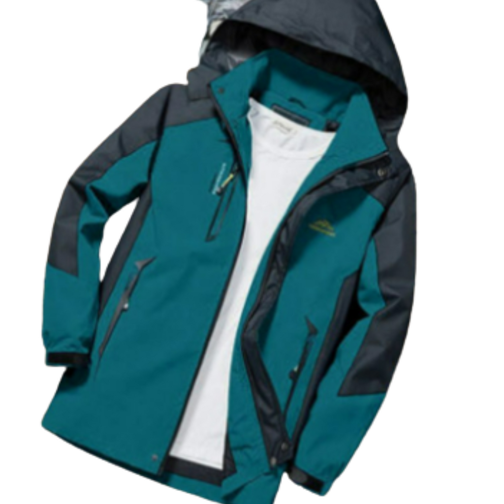 NOUVEAU RICHE Herren Outdoor Regenjacke – Wasserdichte Jacke mit Kapuze und Warmer Isolierung Blau Grün